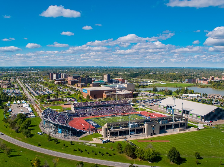 Aerial photos of the UB Bulls football game and tailgate vs Army at UB Stadium
